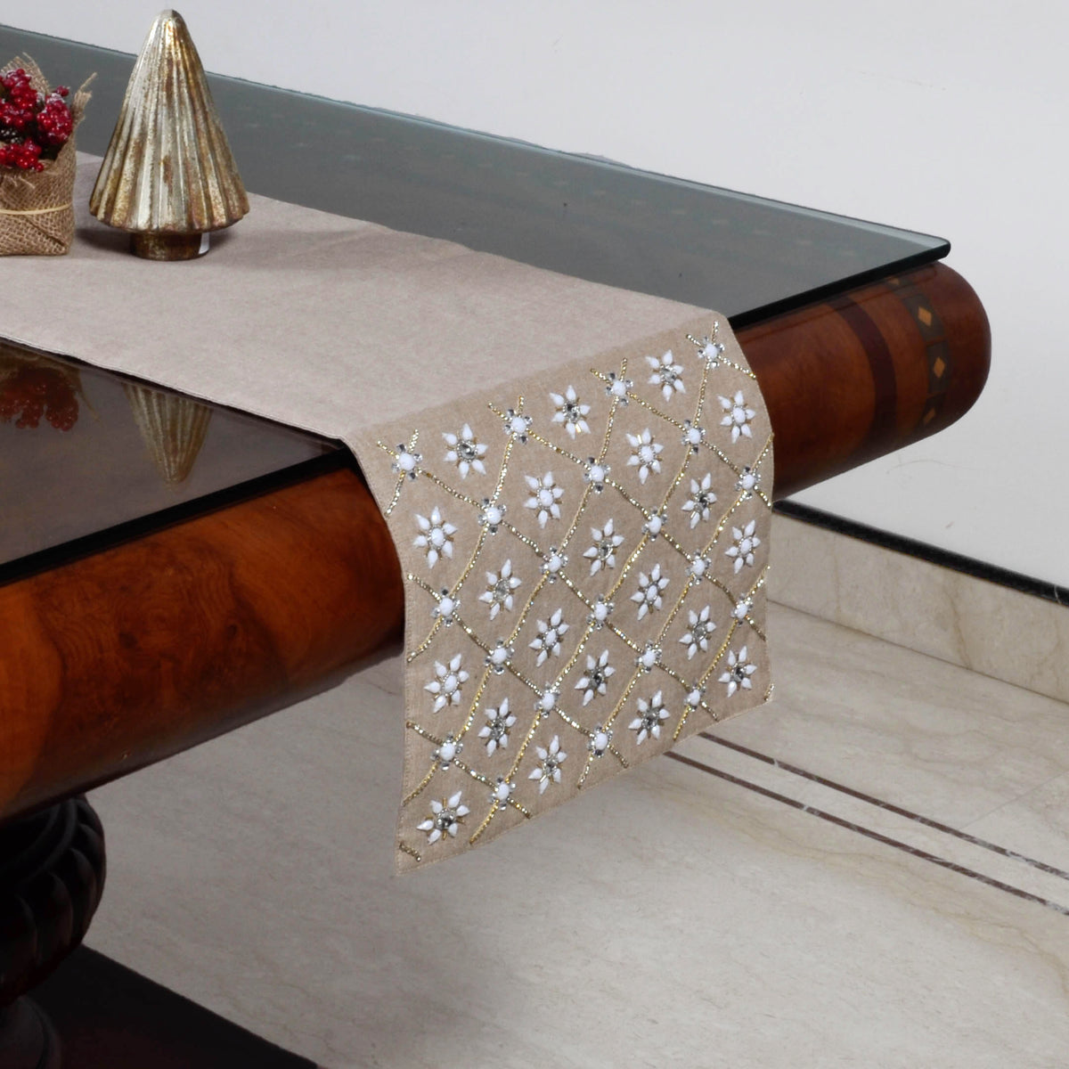 Holly embellished table runner