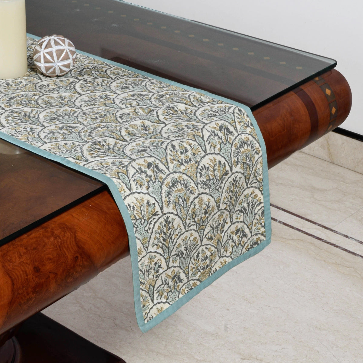 Earthy block print table runner
