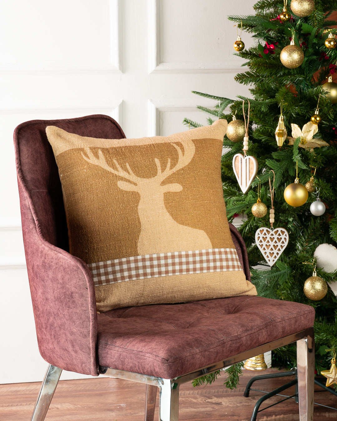 Rudolph Half Reindeer Cushion Mustard