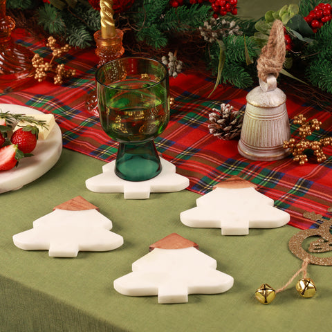 Aquila Wood Tree Marble Coasters S/4