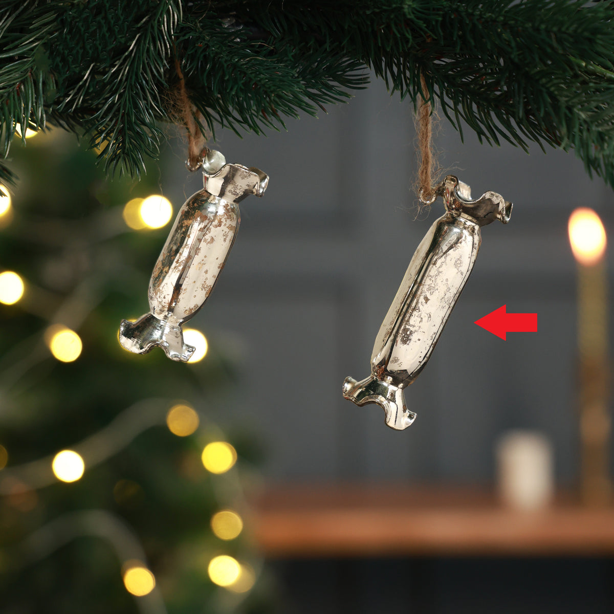 Starra long candy ornament silver L