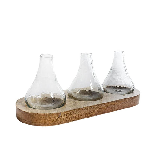 Dahlia bud vase with wooden tray