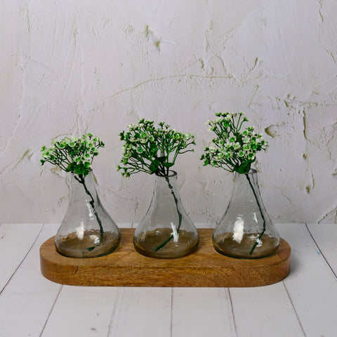 Dahlia bud vase with wooden tray
