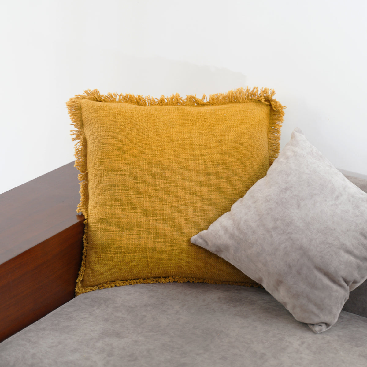 Nyla fringed cushion yellow