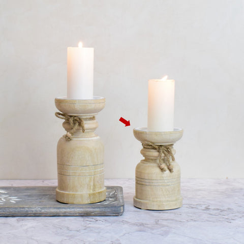Olivia wooden pillar candleholder S 40% Off