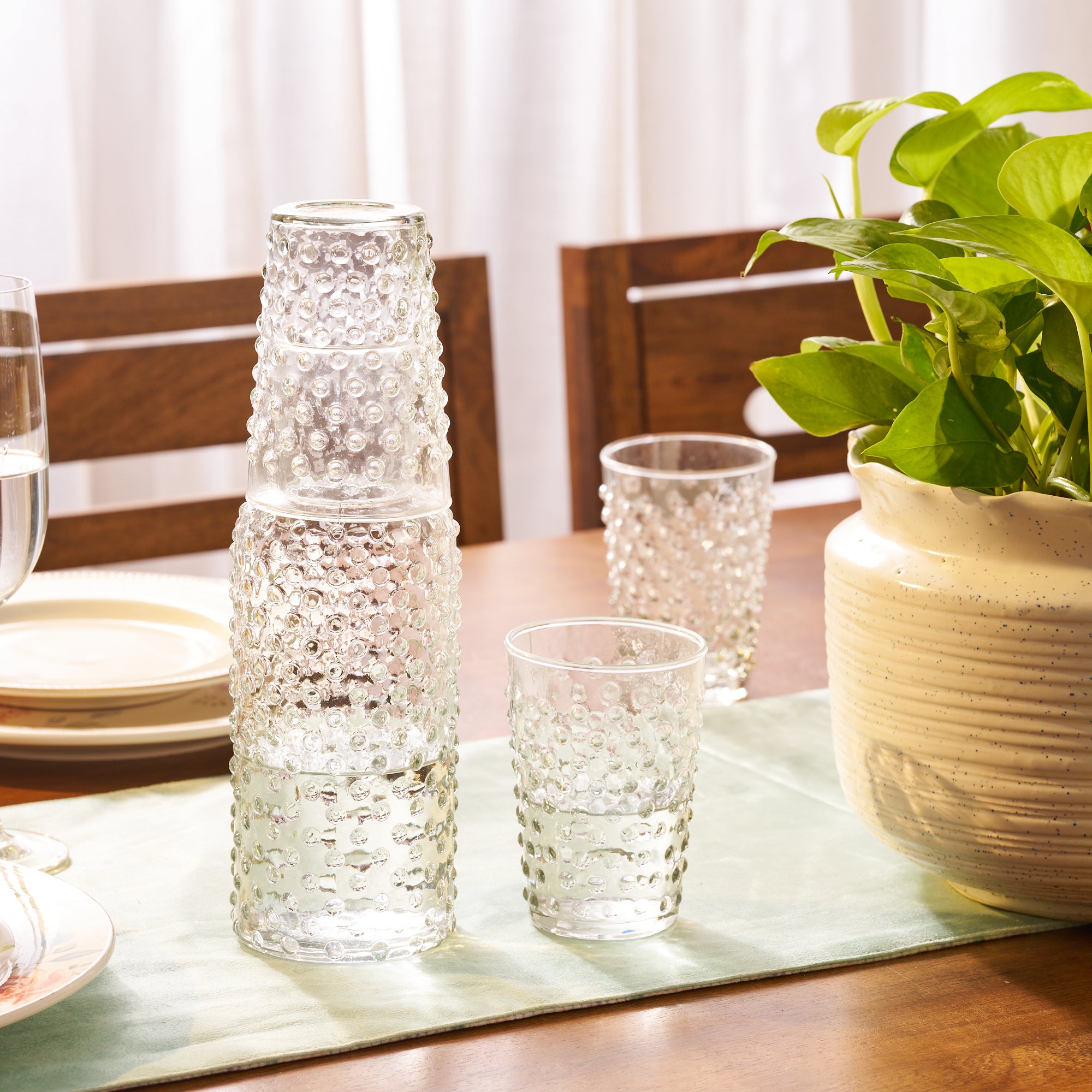 Carafe Ribbed Aria Ribbed Carafe and glass set Clear – Rosha Living